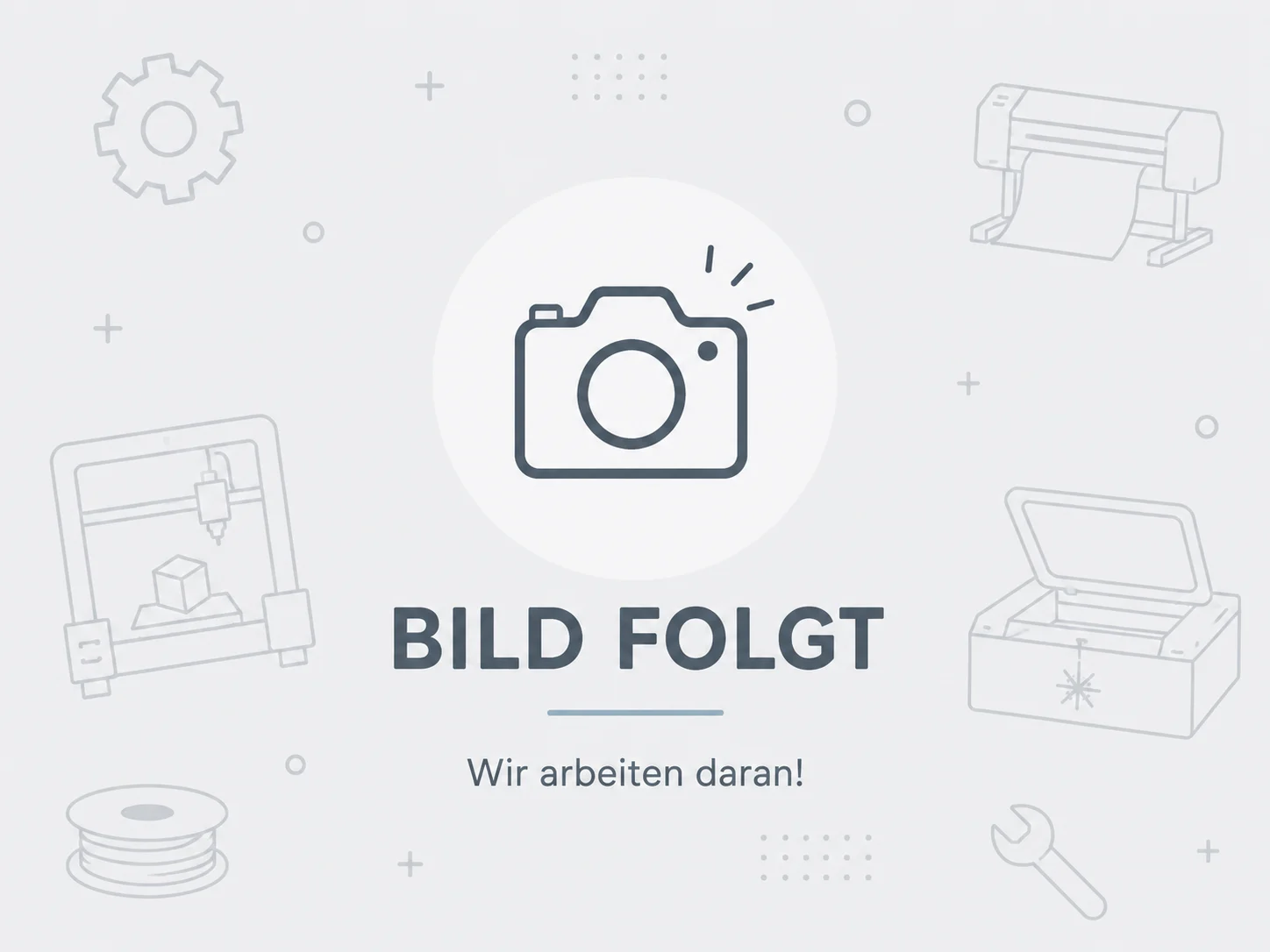 Platzhaltergrafik mit Kamera-Icon und dem Text 'BILD FOLGT' sowie Untertitel 'Wir arbeiten daran!
